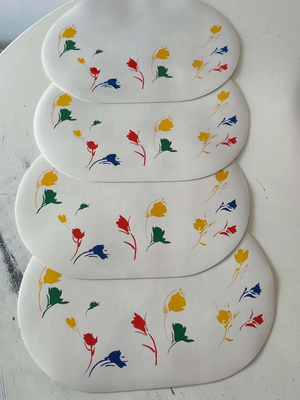 VTG Original 1970s Marimekko Vinyl-Covered Foam Placemats (4) Tulip Motif Color